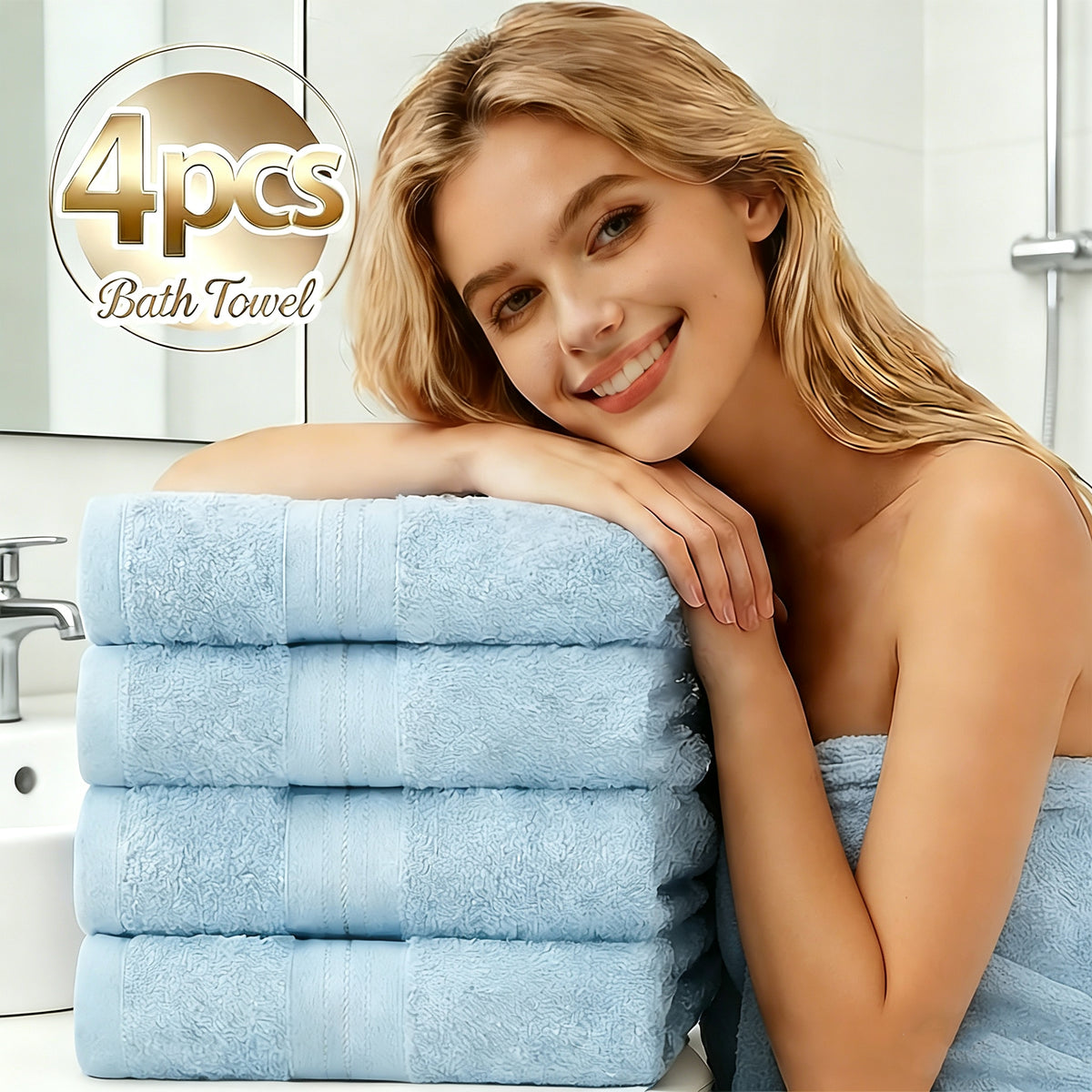 Blue 4-pack cotton bath towels