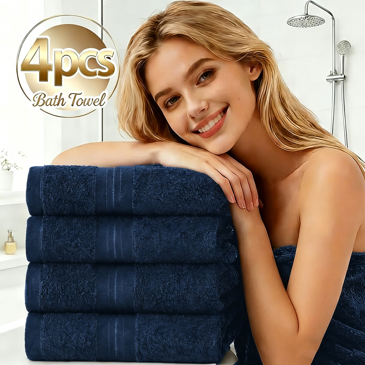 Navy 4-pack cotton bath towels