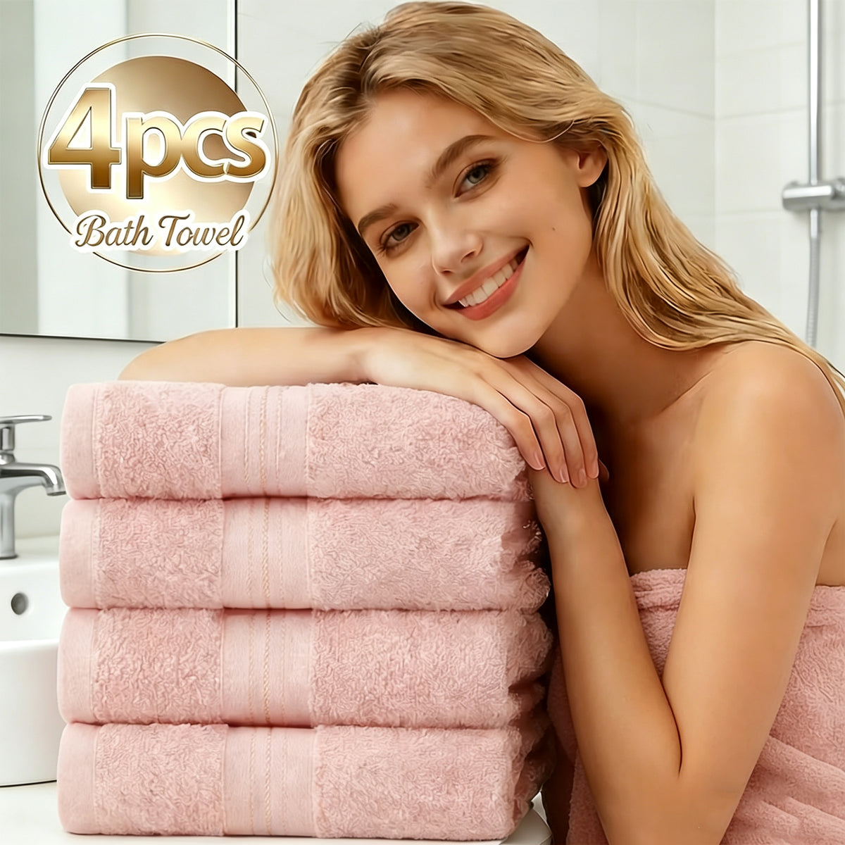 Pink 4-pack cotton bath towels